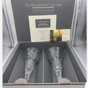 Waterford Crystal Champagne Flutes Glasses Millennium Series PEACE VINTAGE